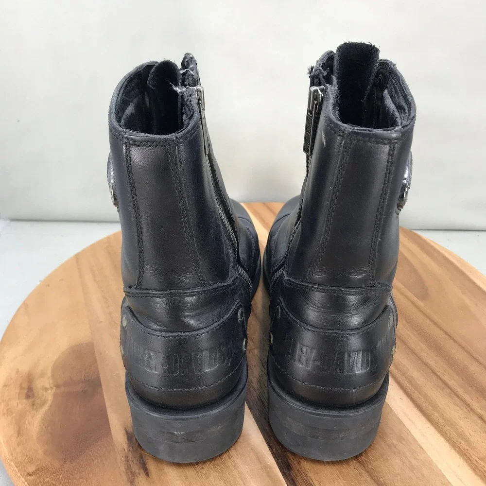 Harley Davidson Badlands Mens Black Leather Side Zip Motorcycle Boots Size 10